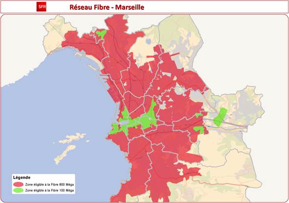 Carte du réseau fibre de Marseille